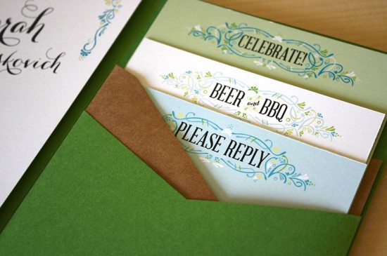 Green + Turquoise Garden Party Wedding Invitations by Mountain Paper via Oh So Beautiful Paper (3)