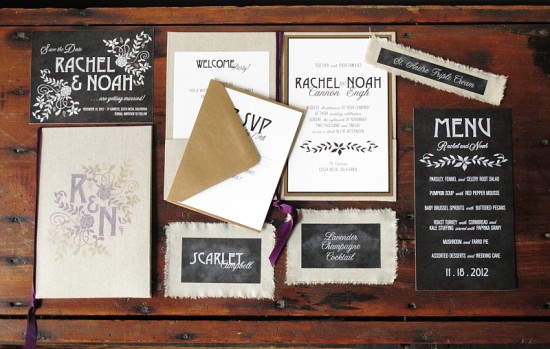 Linen + Chalkboard Wedding Invitations by Blue Magpie (8)