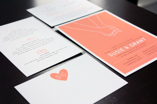Modern Hand Hold Wedding Invitations by Up Up Creative via Oh So Beautiful Paper (1)