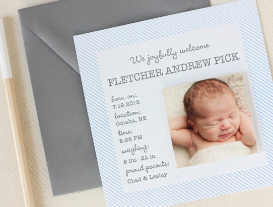 Simple Baby Powder Scented Birth Announcements by Inclosed Studios via Oh So Beautiful Paper (2)