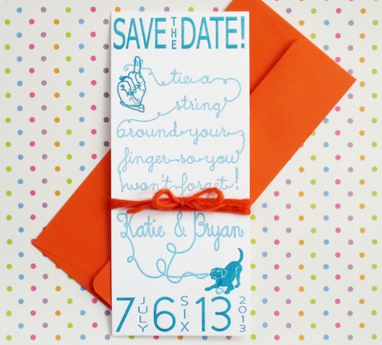 Letterpress Tie a String Save the Dates by Hartford Prints via Oh So Beautiful Paper