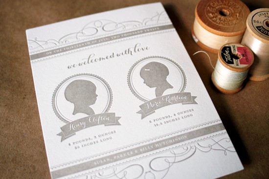 Twin Silhouette Birth Announcements by Curious & Co. via Oh So Beautiful Paper (1)