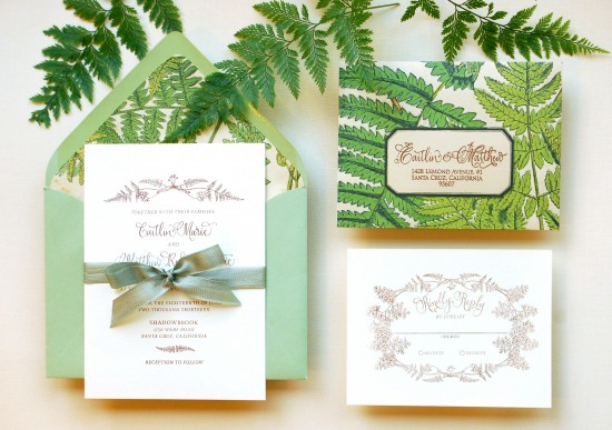 DIY Tutorial: Fern Inspired Wedding Invitations by Antiquaria via Oh So Beautiful Paper