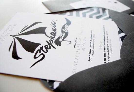 Black + White Spring Bridal Shower Invitations by Featherpress Design via Oh So Beautiful Paper (3)