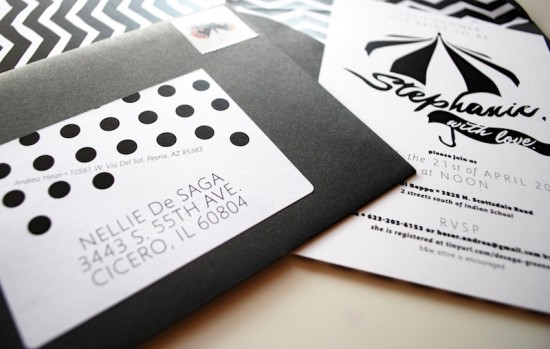 Black + White Spring Bridal Shower Invitations by Featherpress Design via Oh So Beautiful Paper (2)
