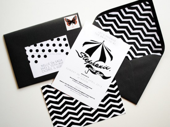 Black + White Spring Bridal Shower Invitations by Featherpress Design via Oh So Beautiful Paper (1)