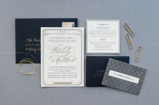 Art Deco Gold Foil Wedding Invitations by Carina Skrobecki Design via Oh So Beautiful Paper (11)