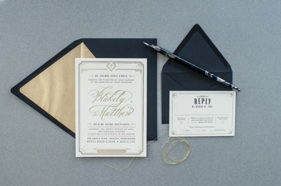 Art Deco Gold Foil Wedding Invitations by Carina Skrobecki Design via Oh So Beautiful Paper (6)