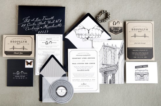 Brooklyn Wedding Invitations by Swiss Cottage Designs via Oh So Beautiful Paper (12)