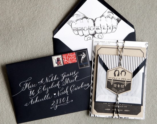 Brooklyn Wedding Invitations by Swiss Cottage Designs via Oh So Beautiful Paper (11)