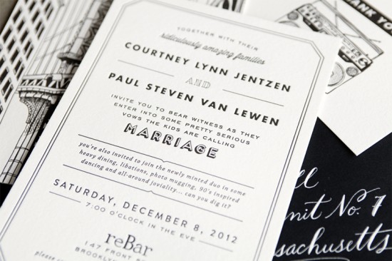 Brooklyn Wedding Invitations by Swiss Cottage Designs via Oh So Beautiful Paper (6)