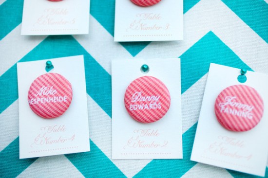 Day-Of Wedding Stationery Inspiration and Ideas: Escort Card Buttons via Oh So Beautiful Paper (7)