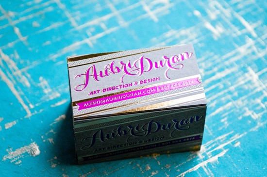 Gold Foil Business Cards by Aubri Duran via Oh So Beautiful Paper (2)