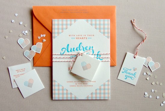 Orange and Blue Letterpress Overprint Wedding Invitations by Studio SloMo via Oh So Beautiful Paper (5)