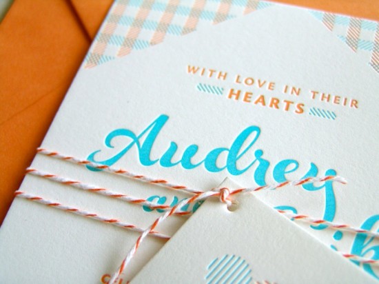 Orange and Blue Letterpress Overprint Wedding Invitations by Studio SloMo via Oh So Beautiful Paper (3)