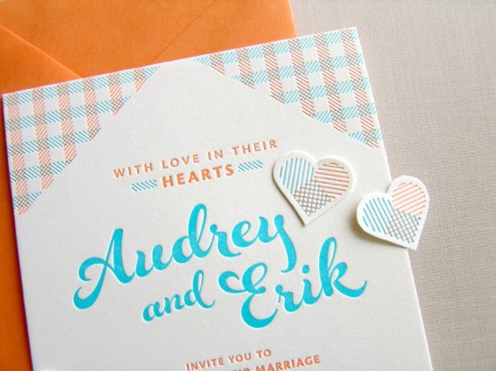 Orange and Blue Letterpress Overprint Wedding Invitations by Studio SloMo via Oh So Beautiful Paper (2)