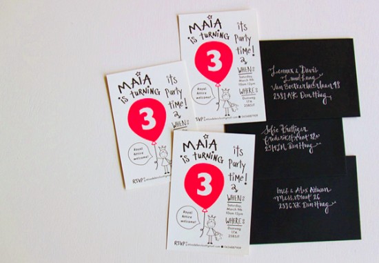 Red Balloon 3rd Birthday Party Invitations by Little Links via Oh So Beautiful Paper (2)