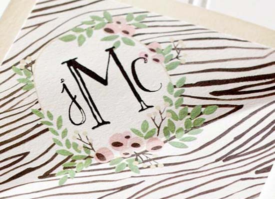 Floral + Woodgrain Wedding Invitations by Moira Design Studio via Oh So Beautiful Paper (13)