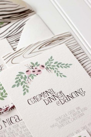 Floral + Woodgrain Wedding Invitations by Moira Design Studio via Oh So Beautiful Paper (3)
