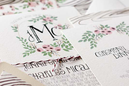 Floral + Woodgrain Wedding Invitations by Moira Design Studio via Oh So Beautiful Paper (2)