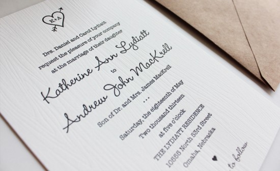 Black and White Woodgrain Letterpress Wedding Invitations by Inclosed Studio via Oh So Beautiful Paper (2)