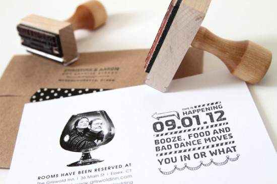 Funny Rubber Stamp Postcard Save the Date by Patti Murphy Designs via Oh So Beautiful Paper (1)