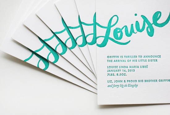 Hand Lettered Baby Announcement by Linda & Harriett via Oh So Beautiful Paper (4)