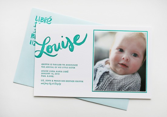 Hand Lettered Baby Announcement by Linda & Harriett via Oh So Beautiful Paper (2)