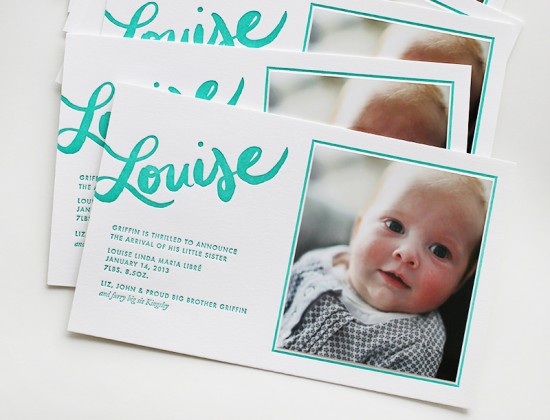 Hand Lettered Baby Announcement by Linda & Harriett via Oh So Beautiful Paper (1)