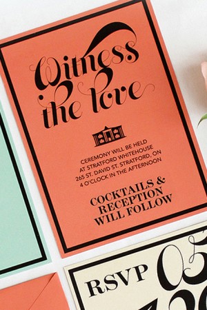 Modern Mint and Coral Wedding Invitations by OOXX via Oh So Beautiful Paper