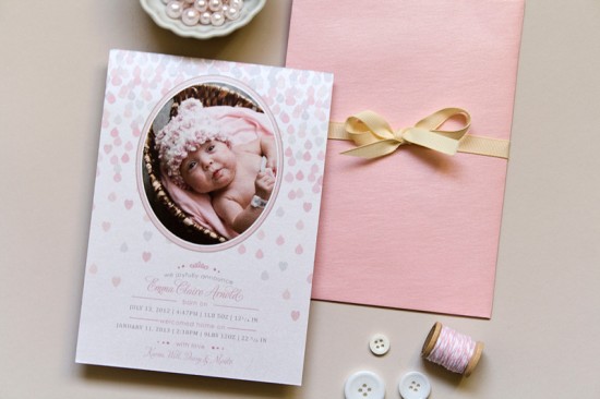 Pink "Coming Home" Baby Announcements by Believe Notes via Oh So Beautiful Paper (2)