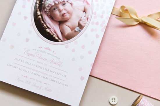 Pink "Coming Home" Baby Announcements by Believe Notes via Oh So Beautiful Paper (3)