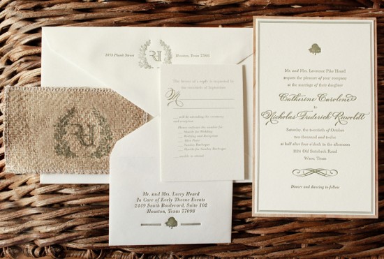 Rustic Burlap Wedding Invitations by Atheneum Creative via Oh So Beautiful Paper (4)