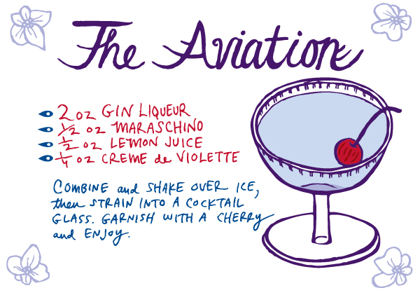 The Aviation Cocktail Recipe Card by Caitlin Keegan Illustration for Oh So Beautiful Paper