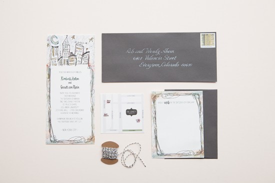Whimsical Illustrated NYC Wedding Invitations by Katie Fischer Design via Oh So Beautiful Paper (7)