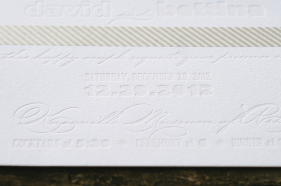 Gold Letterpress New Year's Eve Wedding Invitations by Fourth Year Studio via Oh So Beautiful Paper (3)