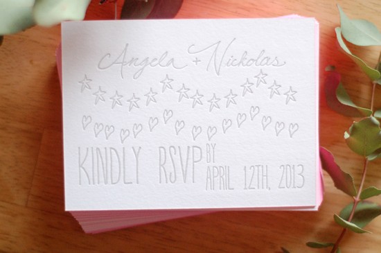 Illustrated Neon Pink Letterpress Wedding Invitations by Darling Press via Oh So Beautiful Paper (6)