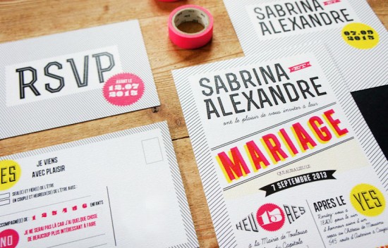 Modern Graphic and Neon Wedding Invitations by Lise Mailman of Ruben Collectif via Oh So Beautiful Paper (6)