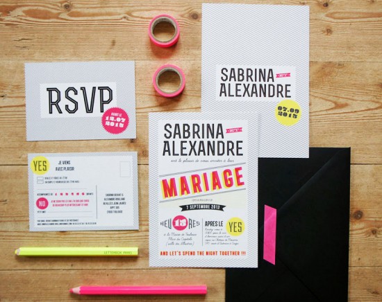 Modern Graphic and Neon Wedding Invitations by Lise Mailman of Ruben Collectif via Oh So Beautiful Paper (4)
