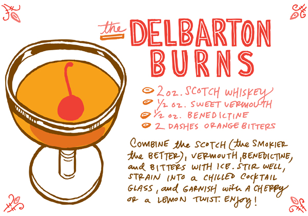 Recipe Card: Delbarton Burns, Illustration by Caitlin Keegan for Oh So Beautiful Paper