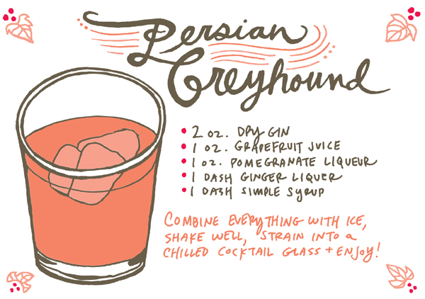 Signature Cocktail Recipe Card: Persian Greyhound by Caitlin Keegan Illustration for Oh So Beautiful Paper