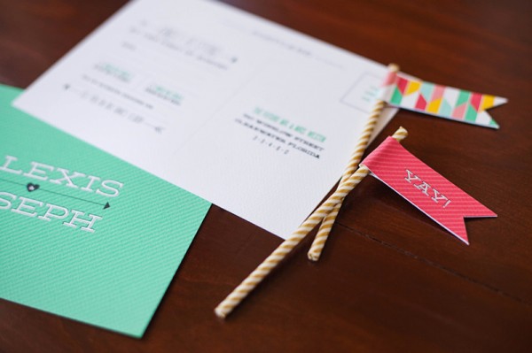 Colorful Arrows + Hearts Wedding Invitations by Renee Nicole Design via Oh So Beautiful Paper (2)