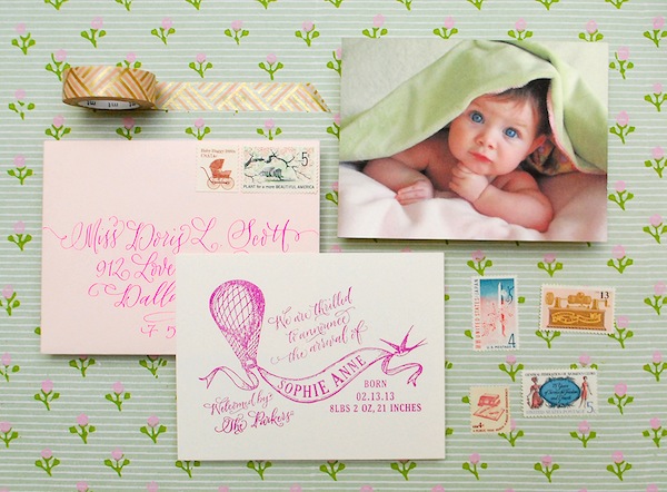 DIY Tutorial: Chic Rubber Stamp Baby Announcements by Antiquaria via Oh So Beautiful Paper (1)