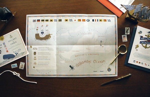 Illustrated Nautical Wedding Invitations by Quill and Fox via Oh So Beautiful Paper (4)