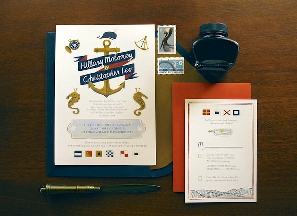 Illustrated Nautical Wedding Invitations by Quill and Fox via Oh So Beautiful Paper (3)