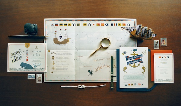 Illustrated Nautical Wedding Invitations by Quill and Fox via Oh So Beautiful Paper (2)