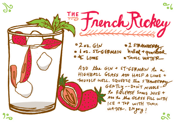 Signature Cocktail Recipe Card: The French Rickey by Caitlin Keegan Illustration for Oh So Beautiful Paper