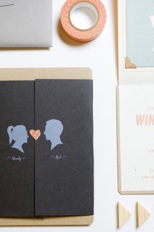 Silhouette and Chevron Stripe Wedding Invitations by Lilly and Louise via Oh So Beautiful Paper (5)