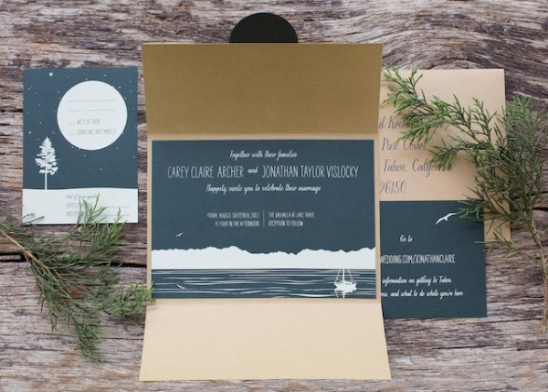Woodsy Lodge Wedding Invitations by Sarah Jane Winter via Oh So Beautiful Paper (3)
