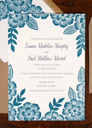 Floral Block Printed Wedding Invitations by Katharine Watson via Oh So Beautiful Paper (2)